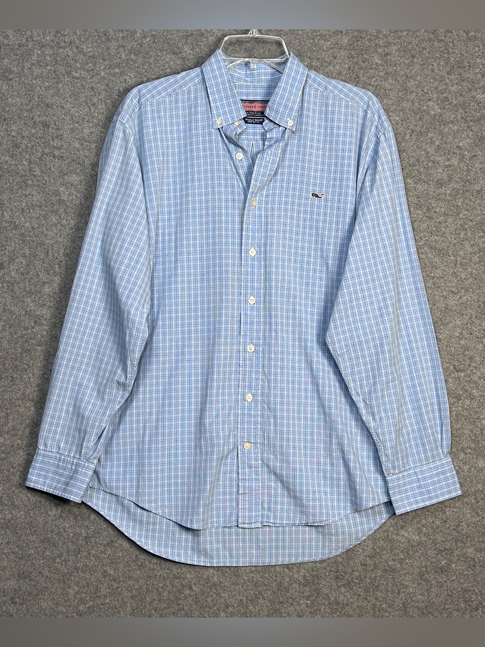 Vineyard Vines Cotton Whale Shirt Men’s M Blue Plaid Button-Down Preppy Coasta